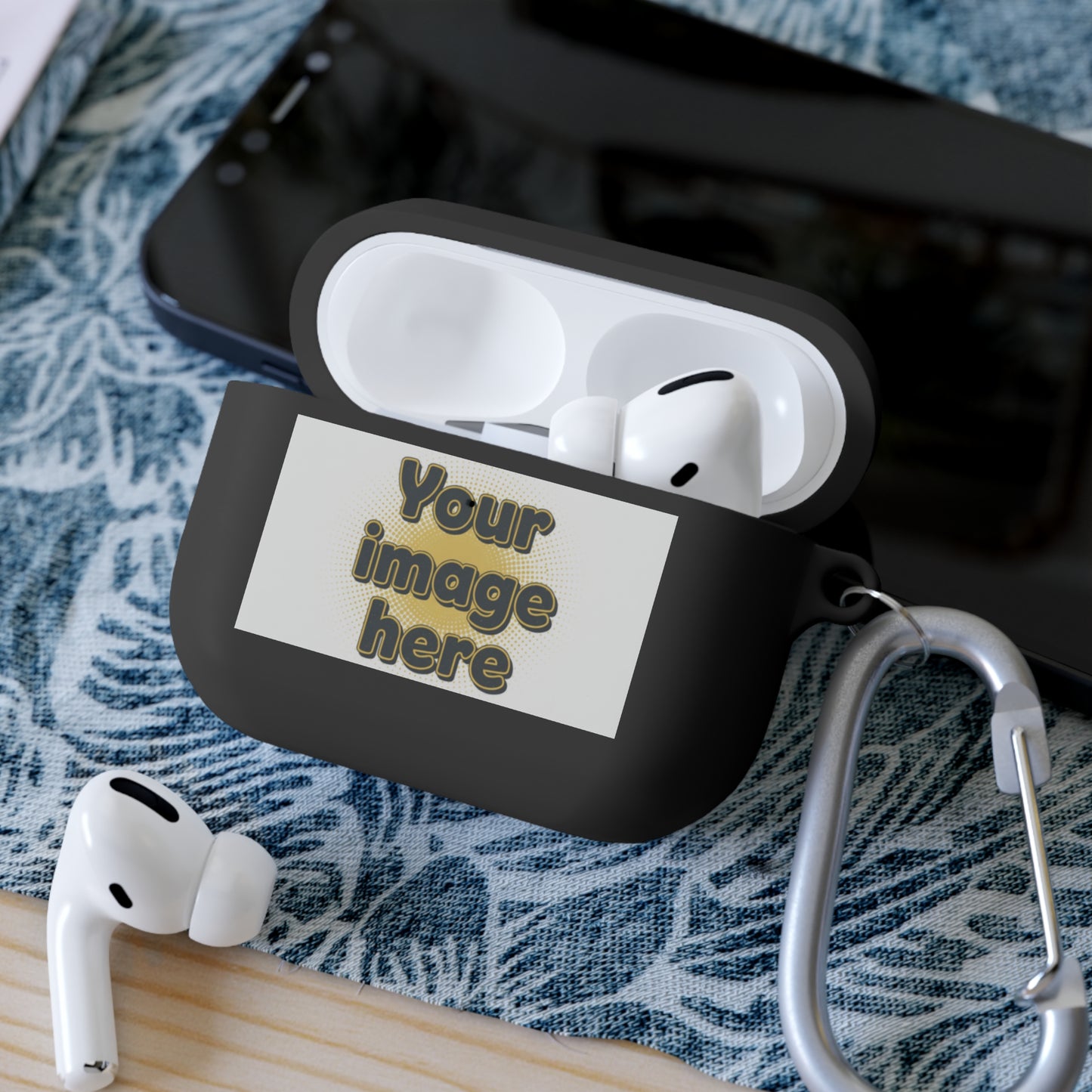 Customizable AirPods Case - Personalized Image or Text Silicone Cover with Carabiner