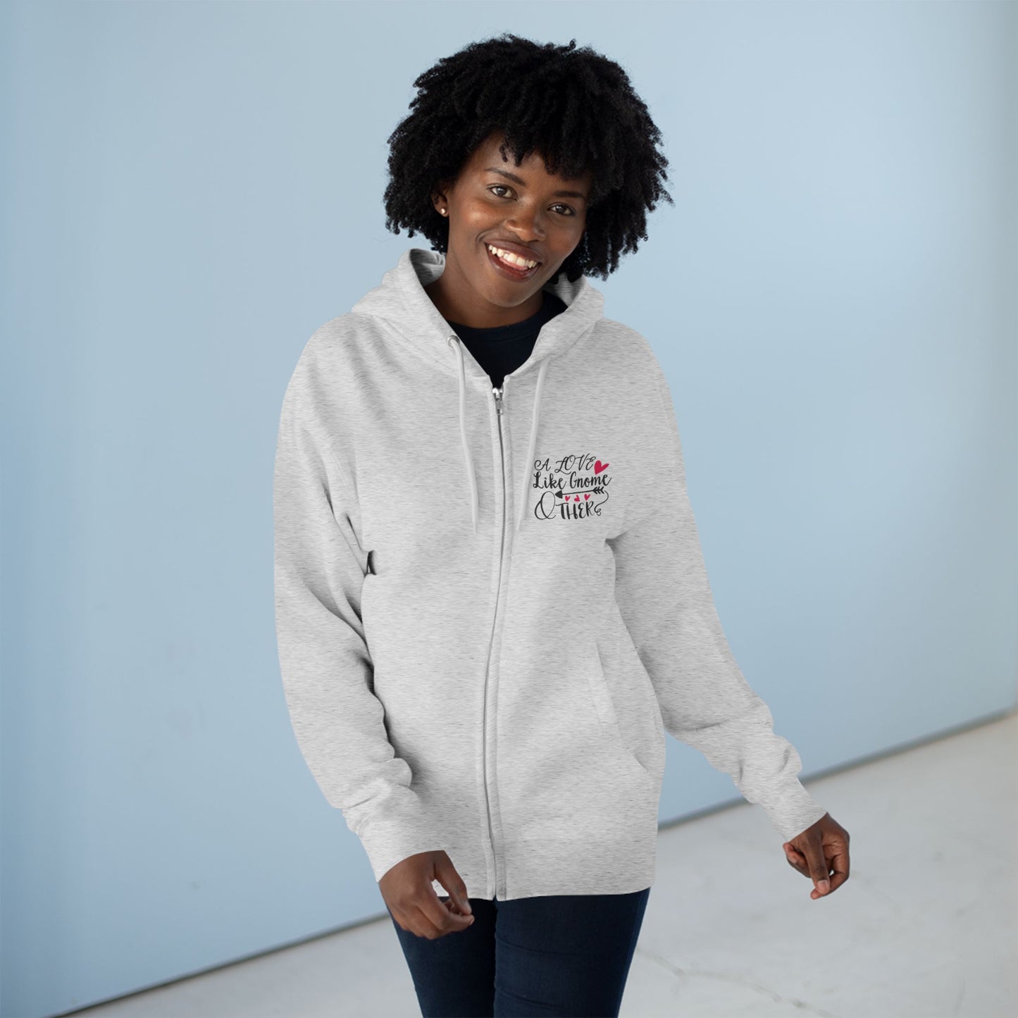 Valentine Gnome Zip Hoodie - Cute Heart Gnome Couples Hoodie