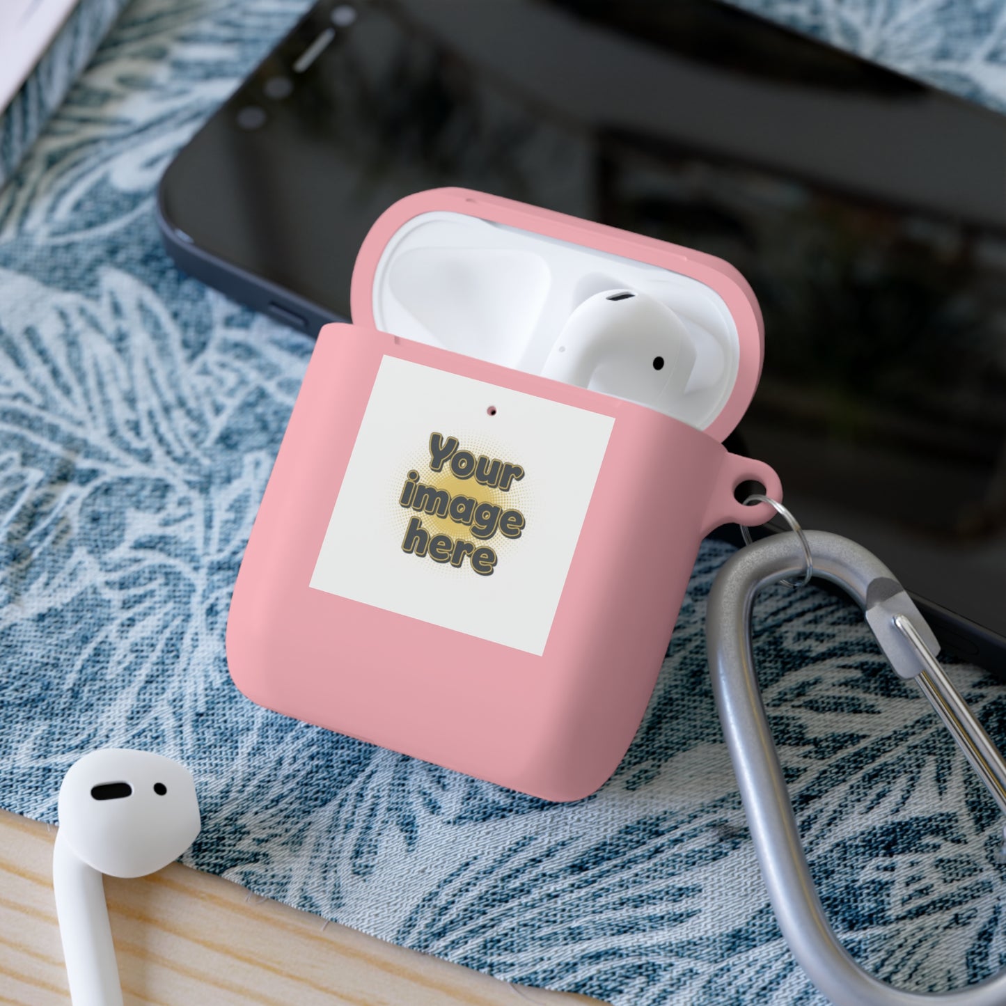 Customizable AirPods Case - Personalized Image or Text Silicone Cover with Carabiner