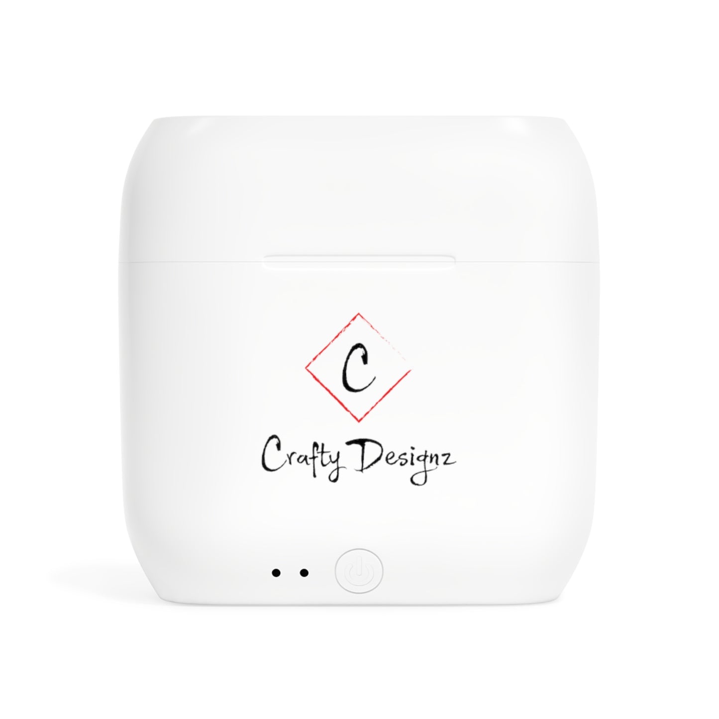 Essos Wireless Earbuds Case — White Charging Case with Crafty Designz Logo