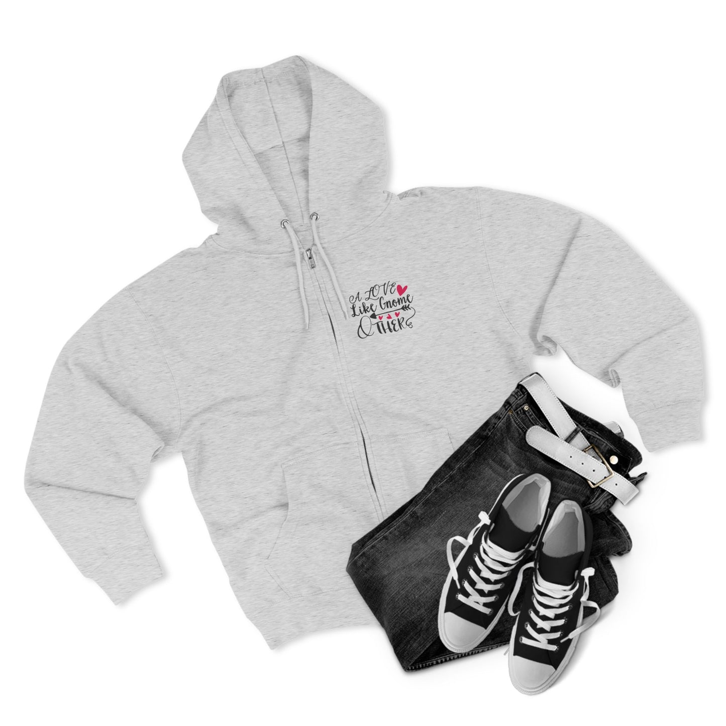 Valentine Gnome Zip Hoodie - Cute Heart Gnome Couples Hoodie