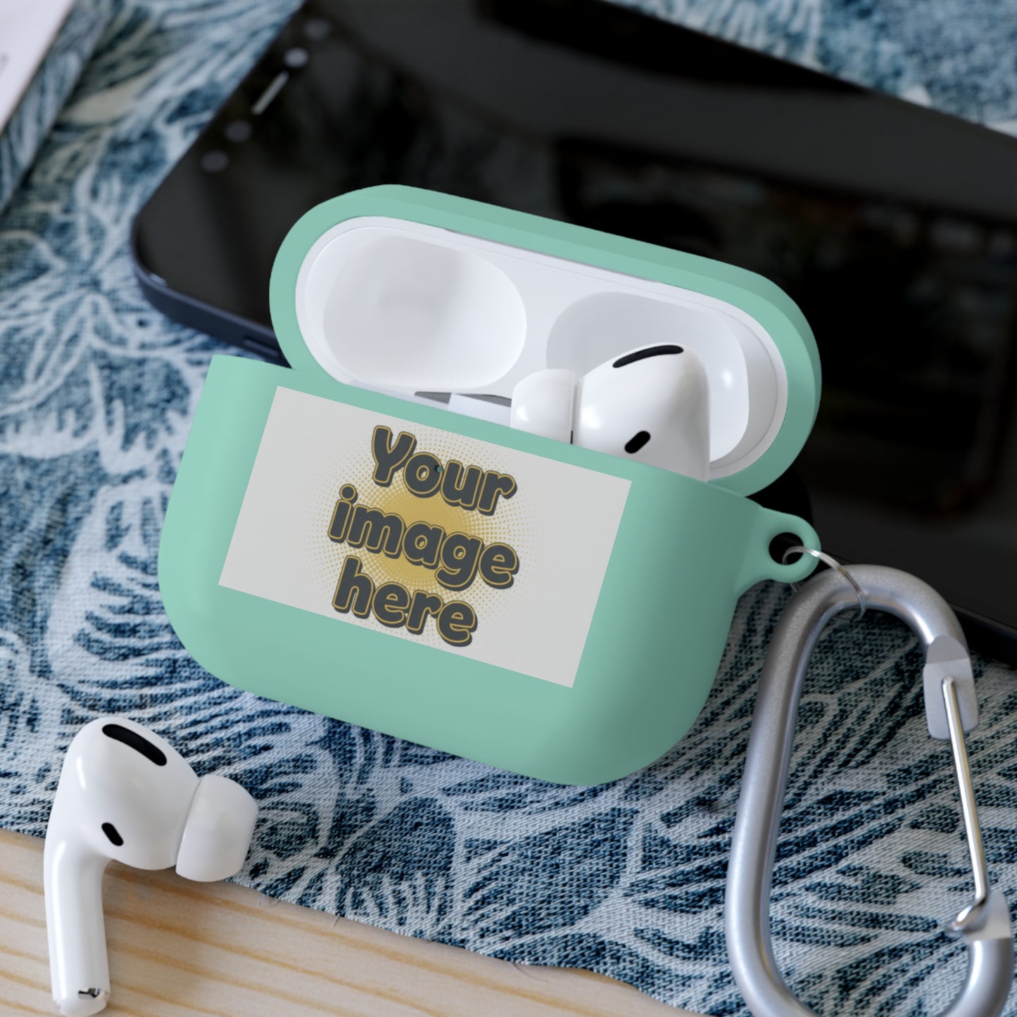 Customizable AirPods Case - Personalized Image or Text Silicone Cover with Carabiner