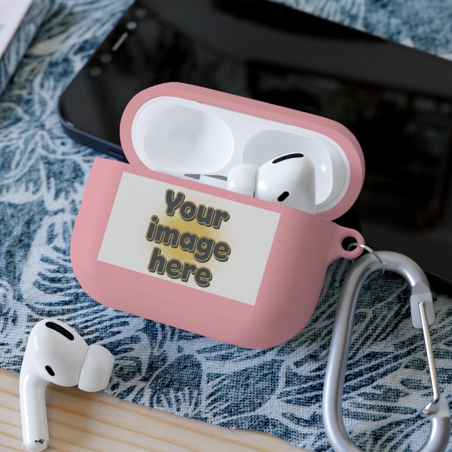 Customizable AirPods Case - Personalized Image or Text Silicone Cover with Carabiner
