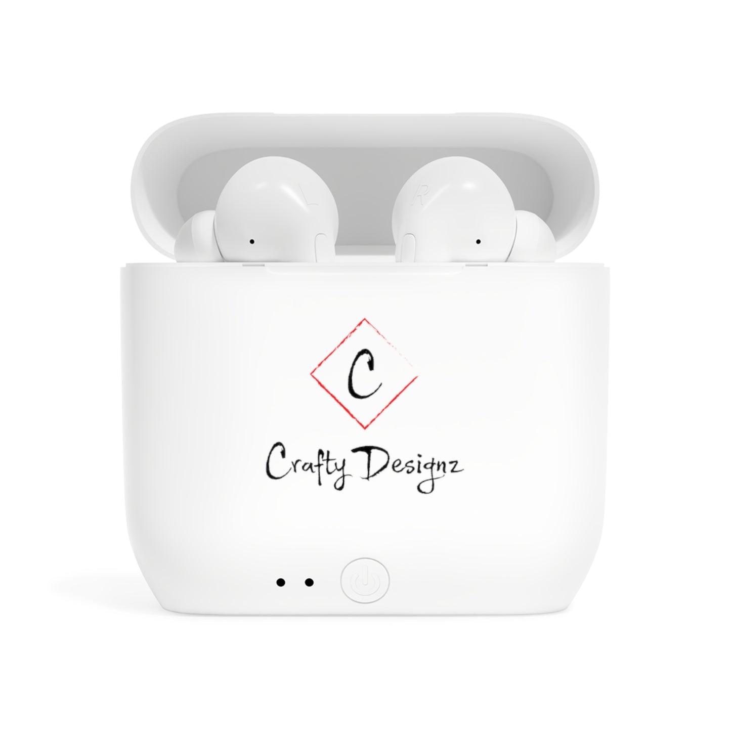 Essos Wireless Earbuds Case — White Charging Case with Crafty Designz Logo