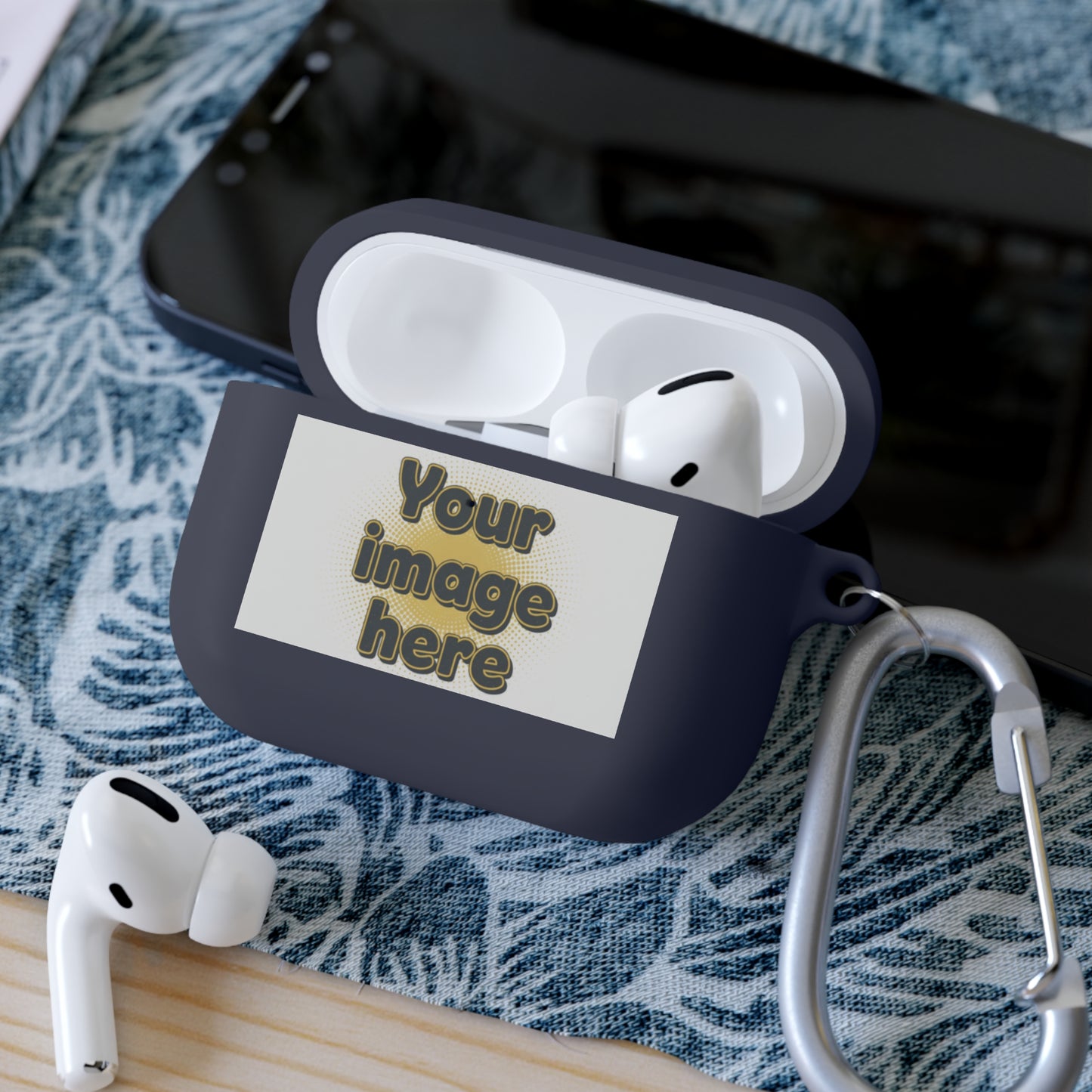 Customizable AirPods Case - Personalized Image or Text Silicone Cover with Carabiner
