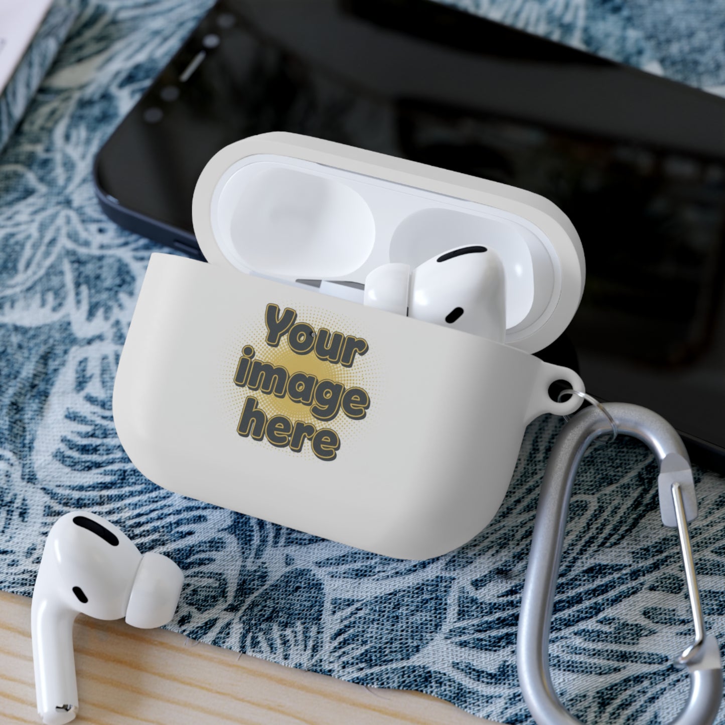 Customizable AirPods Case - Personalized Image or Text Silicone Cover with Carabiner